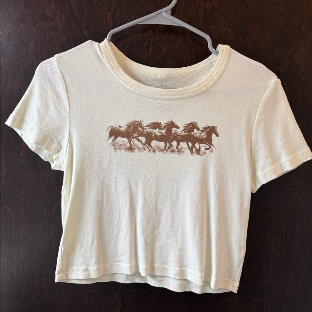 Pac Sun Cream Crop Top with Horse Print